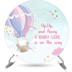 Aperturee - Up And Away Balloon Cat Round Baby Shower Backdrop