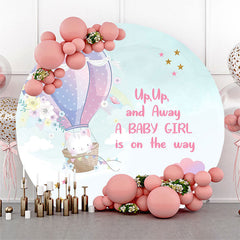 Aperturee - Up And Away Balloon Cat Round Baby Shower Backdrop