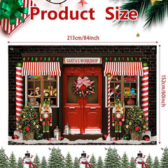 Aperturee - (7 Day Delivery) Aperturee Festive Brown Red Christmas Santa Workshop Backdrop