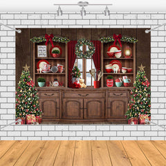 Aperturee - (7 Day Delivery) Aperturee Festive Christmas Vibe Trees Brown Cupboard Backdrop