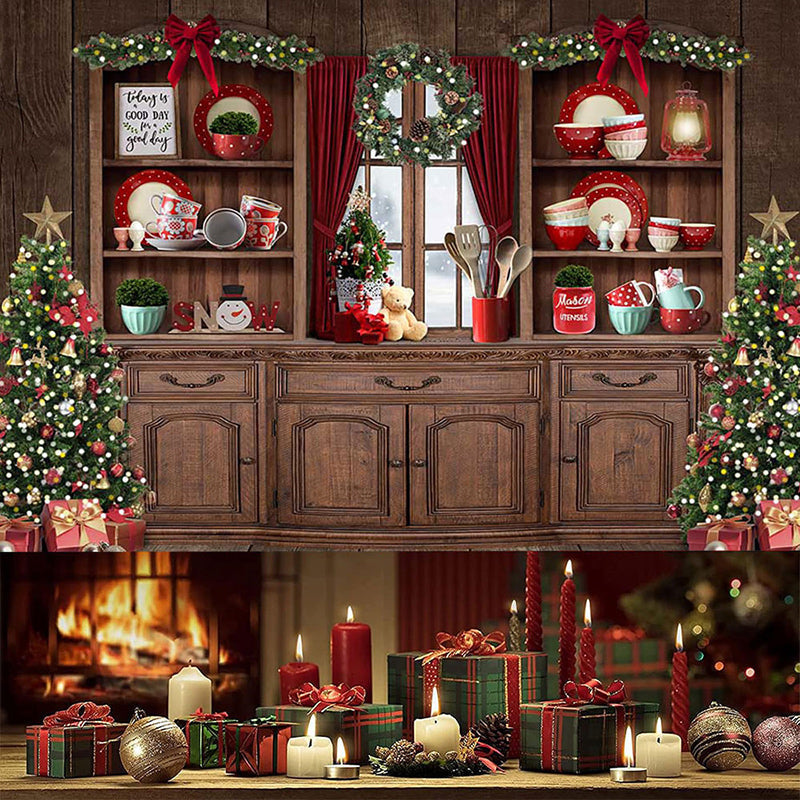 Aperturee - (7 Day Delivery) Aperturee Festive Christmas Vibe Trees Brown Cupboard Backdrop