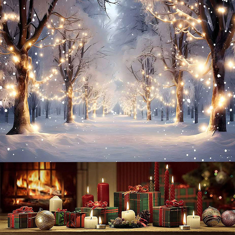 Aperturee - (7 Day Delivery) Aperturee Light Twinkling Snowy Winter Forest Tree Backdrop