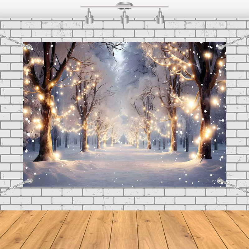 Aperturee - (7 Day Delivery) Aperturee Light Twinkling Snowy Winter Forest Tree Backdrop