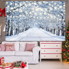 Aperturee - (7 Day Delivery) Aperturee Lighted Winter Snowy Forest Path Scenery Backdrop