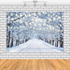 Aperturee - (7 Day Delivery) Aperturee Lighted Winter Snowy Forest Path Scenery Backdrop