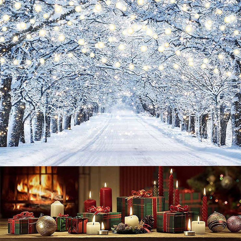 Aperturee - (7 Day Delivery) Aperturee Lighted Winter Snowy Forest Path Scenery Backdrop