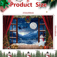 Aperturee - (7 Day Delivery) Aperturee Red Curtain Snowy Window Night Christmas Backdrop