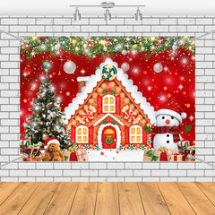 Aperturee - (7 Day Delivery) Aperturee Red Festive Christmas Gingerbread House Backdrop