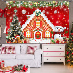 Aperturee - (7 Day Delivery) Aperturee Red Festive Christmas Gingerbread House Backdrop