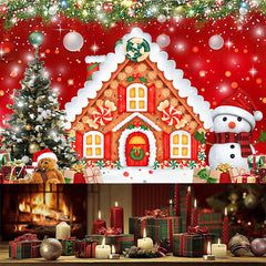 Aperturee - (7 Day Delivery) Aperturee Red Festive Christmas Gingerbread House Backdrop