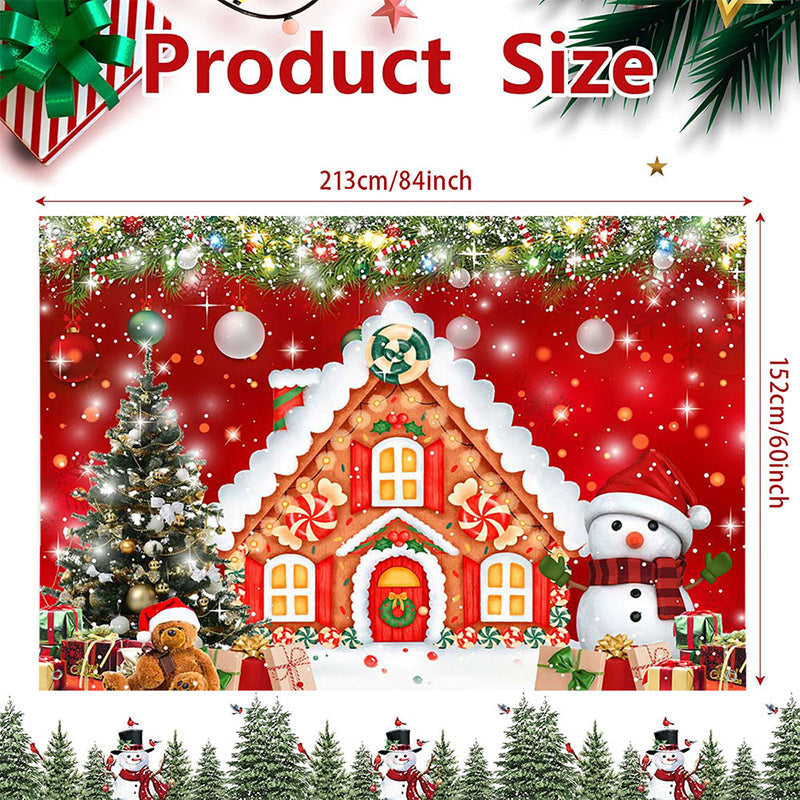 Aperturee - (7 Day Delivery) Aperturee Red Festive Christmas Gingerbread House Backdrop