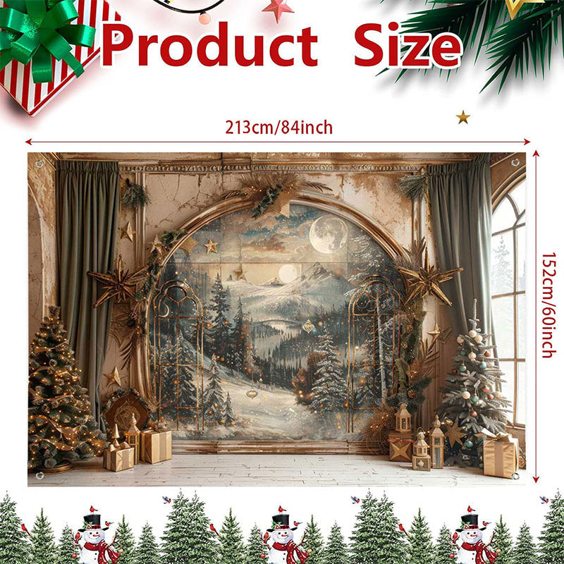 Aperturee - (7 Day Delivery) Aperturee Retro Snowy Forest Mural Wall Christmas Vibe Backdrop