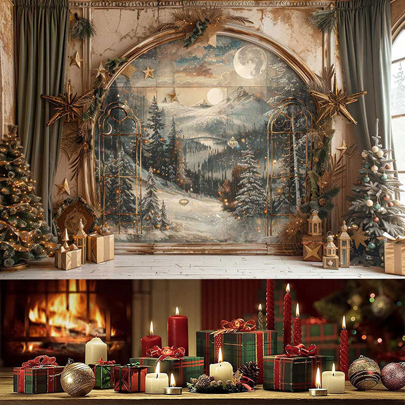 Aperturee - (7 Day Delivery) Aperturee Retro Snowy Forest Mural Wall Christmas Vibe Backdrop