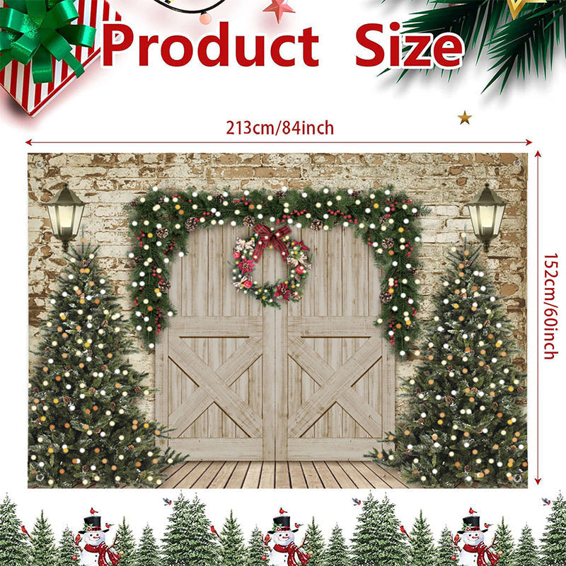 Aperturee - (7 Day Delivery) Aperturee Retro Wooden Beige Door Tree Christmas Vibe Backdrop