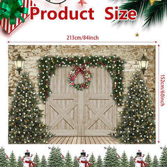 Aperturee - (7 Day Delivery) Aperturee Retro Wooden Beige Door Tree Christmas Vibe Backdrop