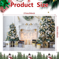 Aperturee - (7 Day Delivery) Aperturee White Indoor Scene Christmas Fireplace Tree Backdrop