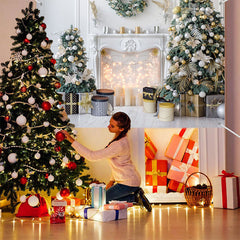 Aperturee - (7 Day Delivery) Aperturee White Indoor Scene Christmas Fireplace Tree Backdrop