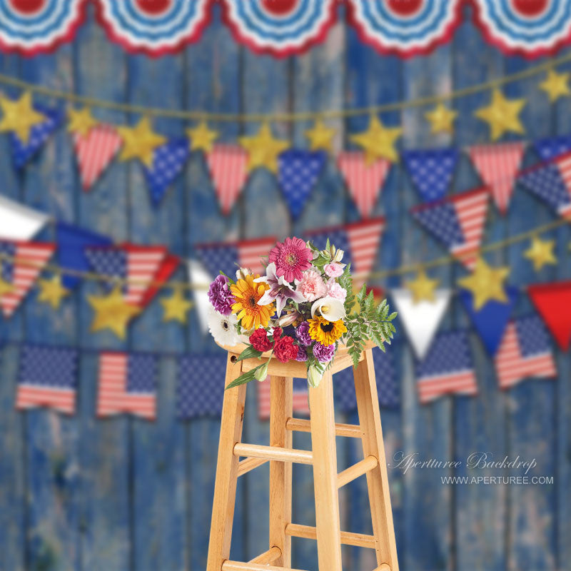 Aperturee - USA Blue Wooden Plank Wall Independence Day Backdrop