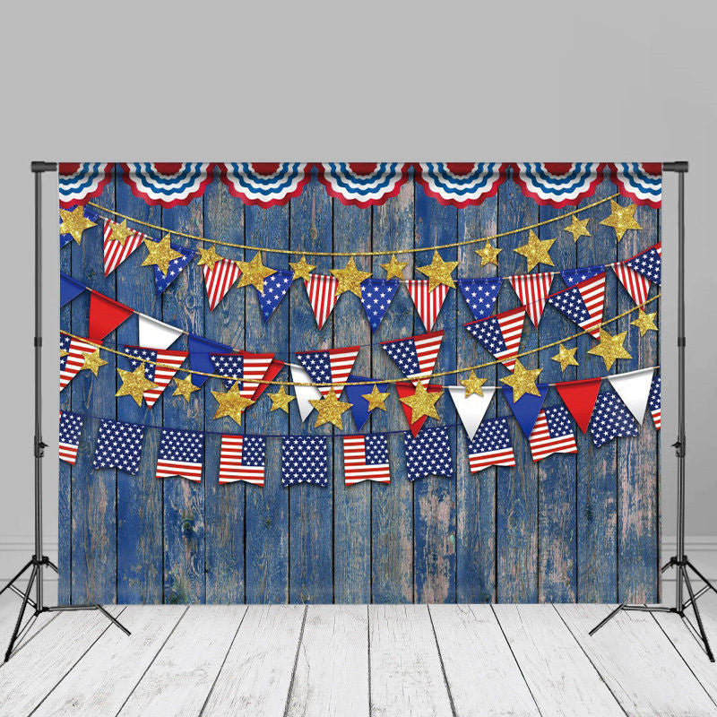 Aperturee - USA Blue Wooden Plank Wall Independence Day Backdrop