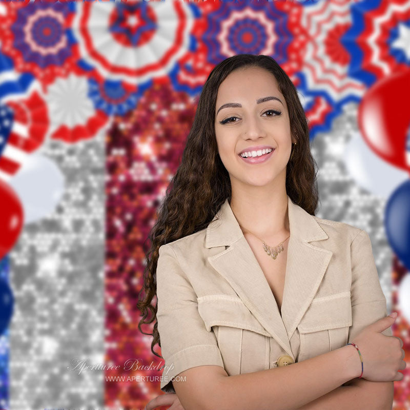 Aperturee - USA Flag Balloon Sparkling Independence Day Backdrop