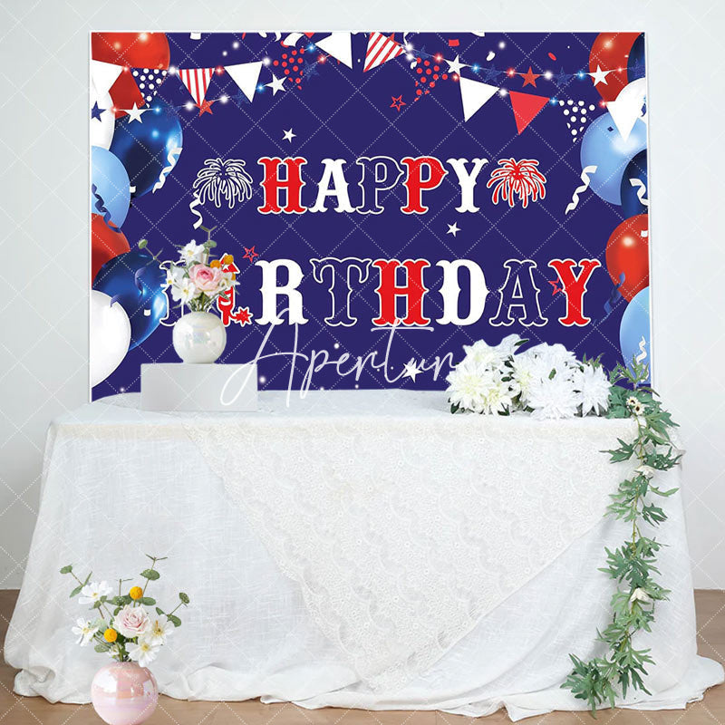 Aperturee - Usa Flag Balloons Sparkle Happy Birthday Backdrop