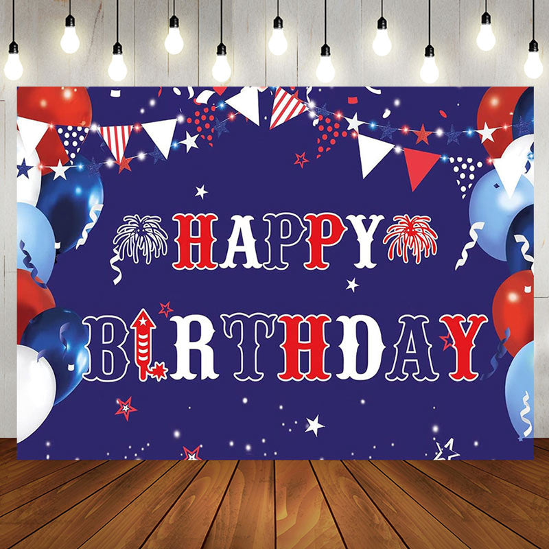 Aperturee - Usa Flag Balloons Sparkle Happy Birthday Backdrop