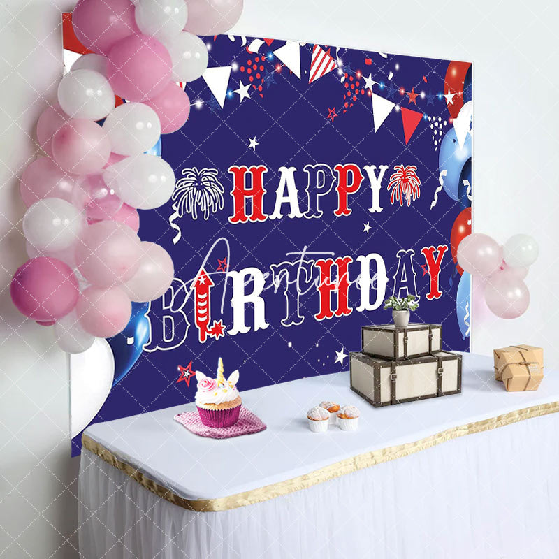 Aperturee - Usa Flag Balloons Sparkle Happy Birthday Backdrop