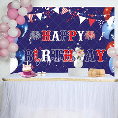 Aperturee - Usa Flag Balloons Sparkle Happy Birthday Backdrop