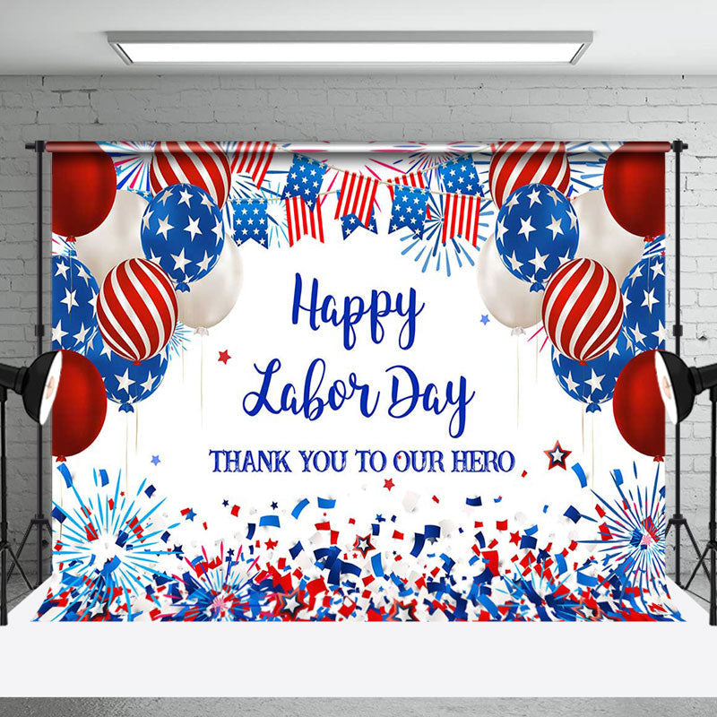 Aperturee - Usa Flag Balloons Sparkle Happy Labor Day Backdrop