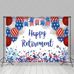 Aperturee - USA Flag Balloons Sparkle Happy Retirement Backdrop