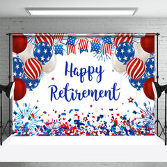 Aperturee - USA Flag Balloons Sparkle Happy Retirement Backdrop