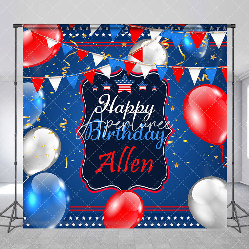 Aperturee - Usa Flag Balloons Star Custom Name Birthday Backdrop