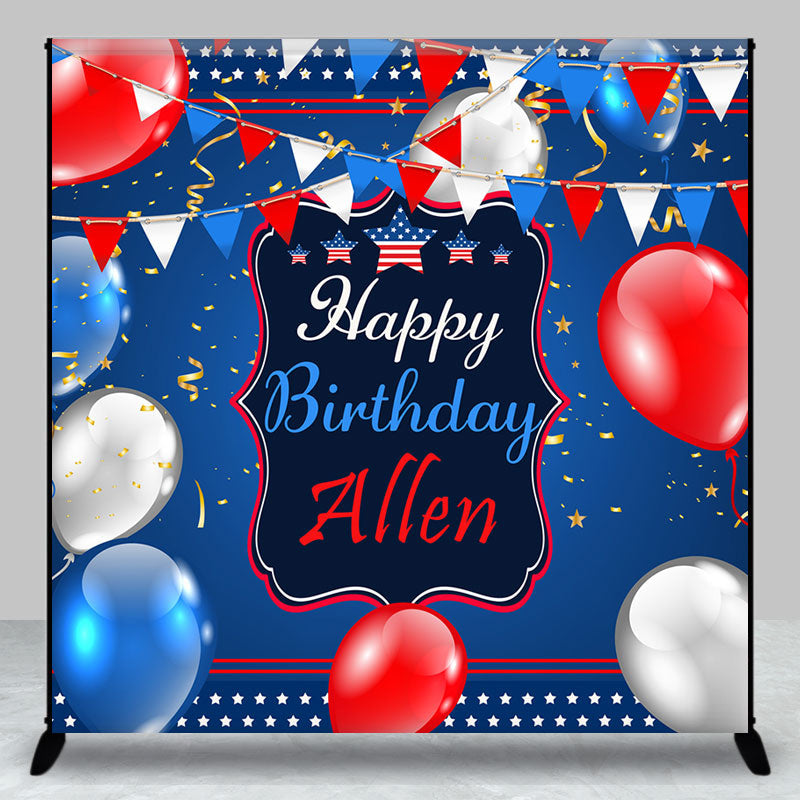 Aperturee - Usa Flag Balloons Star Custom Name Birthday Backdrop