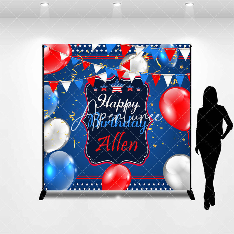 Aperturee - Usa Flag Balloons Star Custom Name Birthday Backdrop