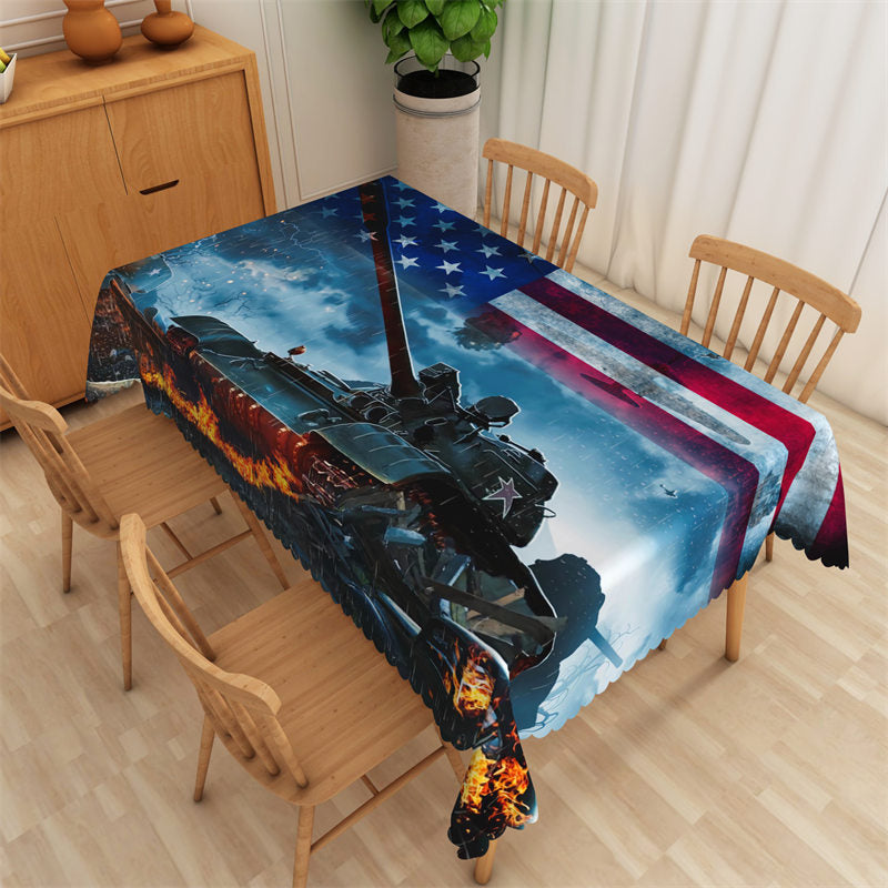 Aperturee - Usa Flag Cool Tank Soldier Rectangle Tablecloth