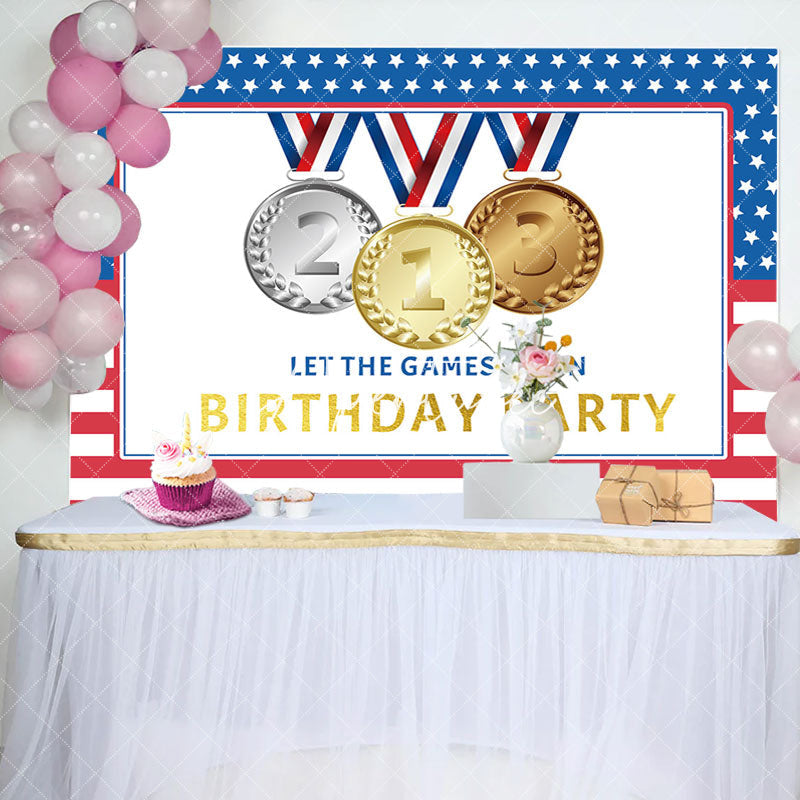 Aperturee - Usa Flag Gold Medals Olympic Birthday Party Backdrop