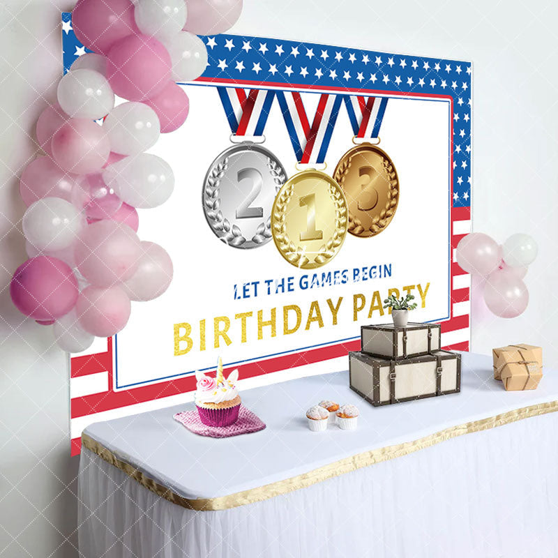 Aperturee - Usa Flag Gold Medals Olympic Birthday Party Backdrop