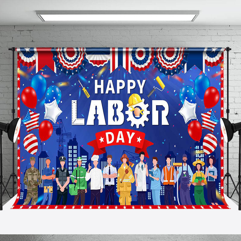 Aperturee - Usa Flag People Balloons Happy Labor Day Backdrop