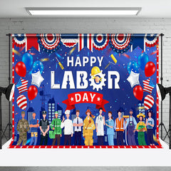 Aperturee - Usa Flag People Balloons Happy Labor Day Backdrop