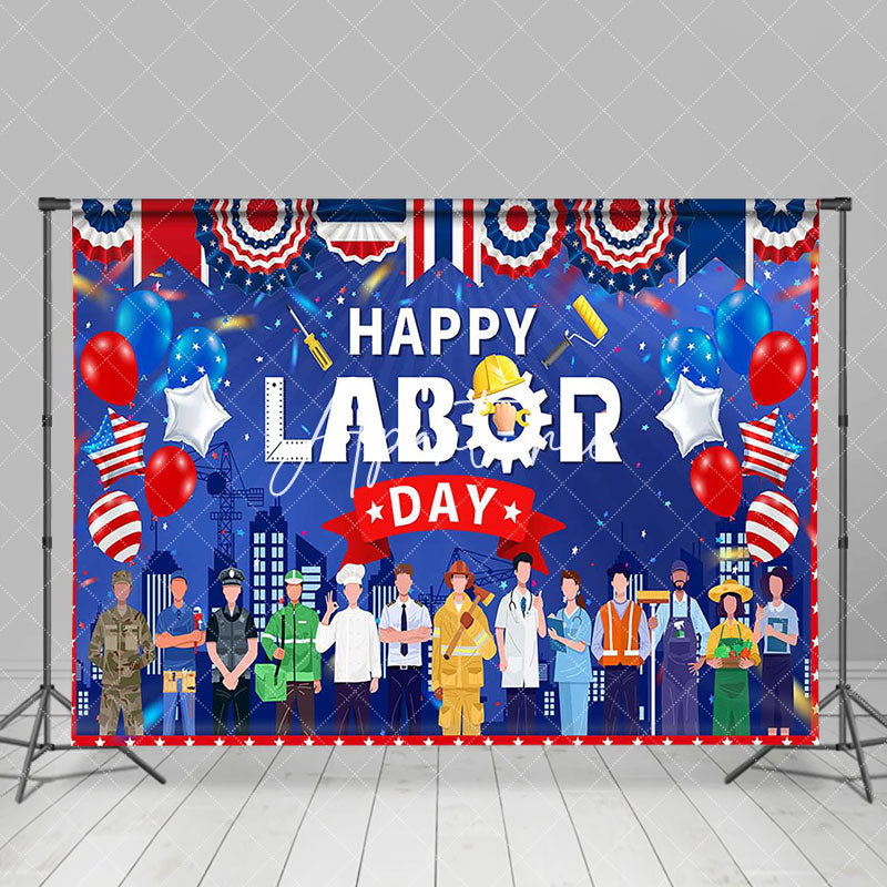 Aperturee - Usa Flag People Balloons Happy Labor Day Backdrop