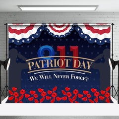 Aperturee - Usa Flag Red Floral Never Forget Patriot Day Backdrop