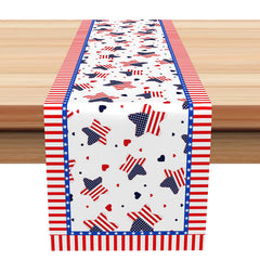 Aperturee - USA Flag Stars White Independence Day Table Runner