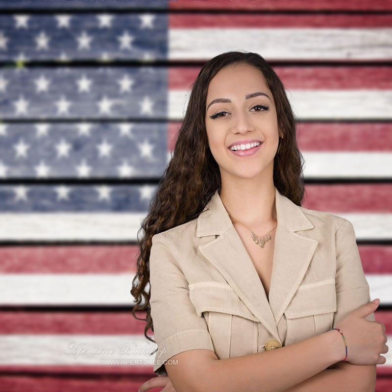 Aperturee - Usa Flag Wooden Independence Day Photo Booth Backdrop