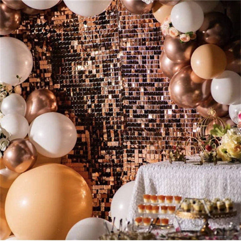 Aperturee - (7 Day Delivery | USA Only) Rose Gold Shimmer Wall Panels Sequins Backdrop Banner