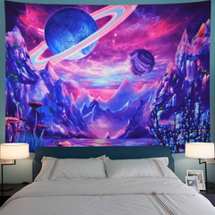 Aperturee UV Blacklight Mushroom Planet Tapestry for Living Room Decor