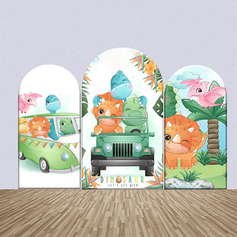 Aperturee - Various Baby Dinosaurs Cars Wild Arch Backdrop Kit