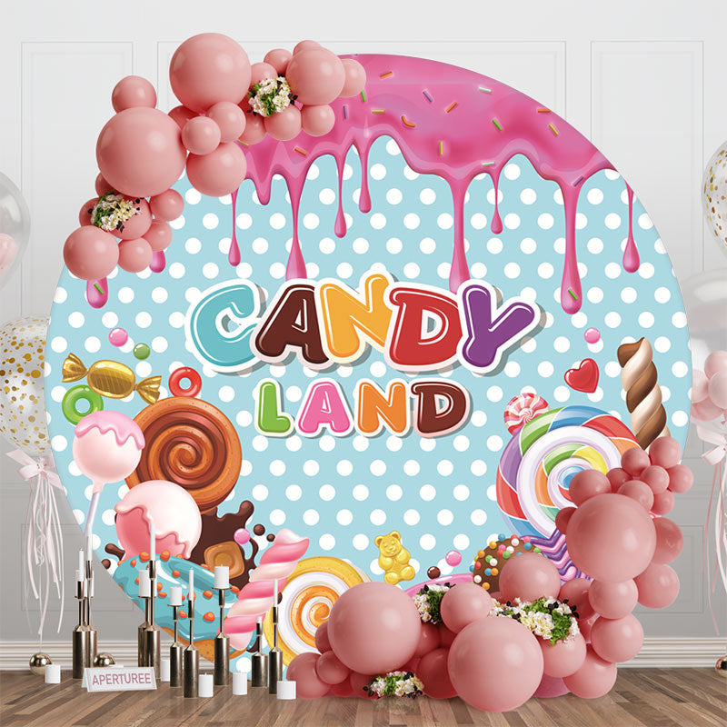 Aperturee - Various Desserts Candyland Round Birthday Backdrop