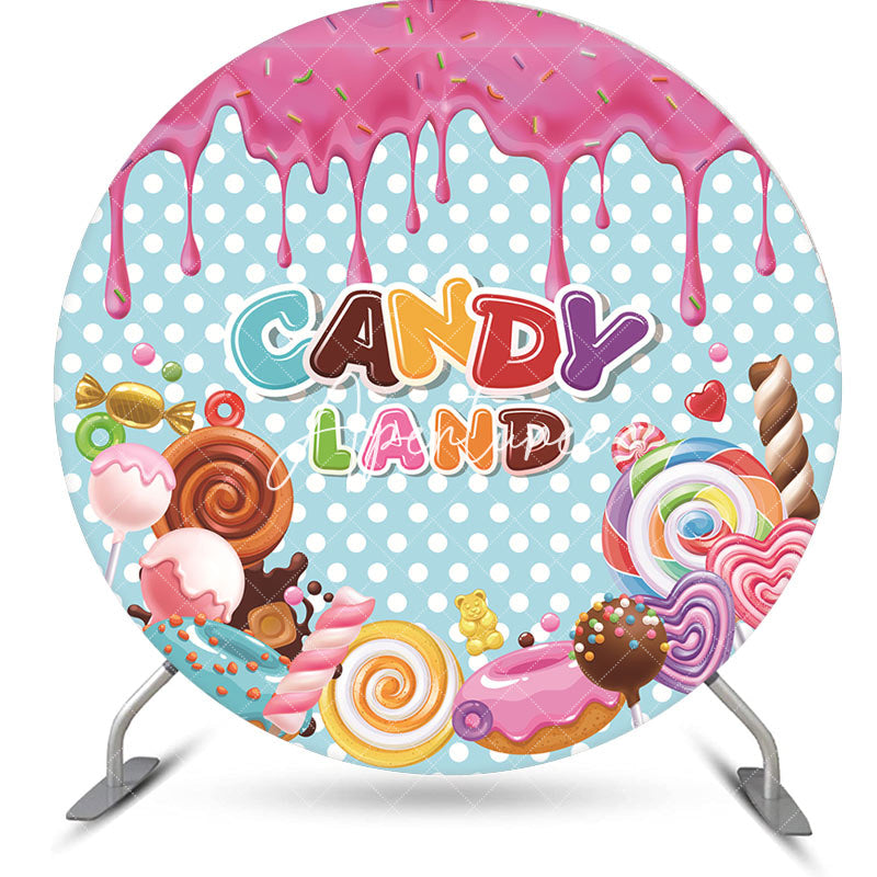 Aperturee - Various Desserts Candyland Round Birthday Backdrop