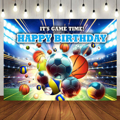 Aperturee - Various Flying Balls Green Field Birthday Backdrop