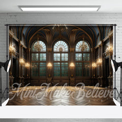 Aperturee - Vaulted Palace Lights Wood Floor Retro Wall Backdrop